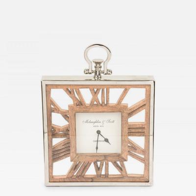 Rustic Continental Style Wooden Square Wall or Table Clock with Glass Inset