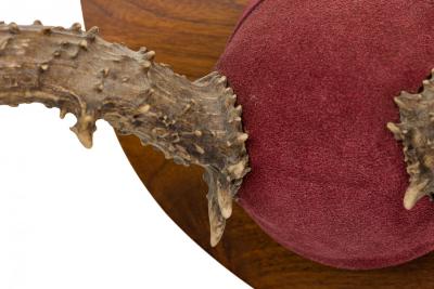 Rustic Decorative Deer Antler and Red Suede Wall Plaque