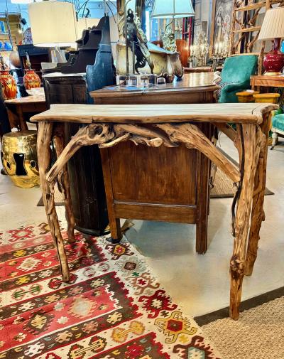 Rustic Driftwood Serpentine Console Mid Late 20th Century