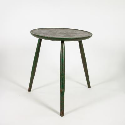 Rustic English Cricket Table With Green Paint Remnants circa 1850