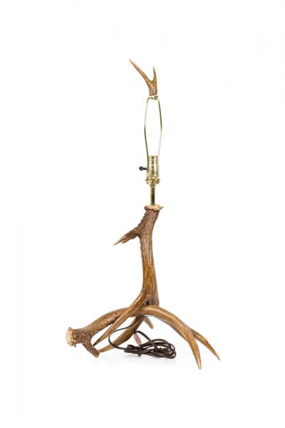 Rustic Faux Deer Antler and Brown Suede Table Lamp