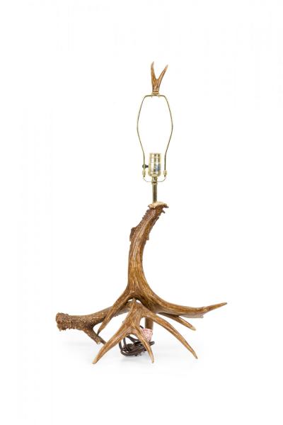 Rustic Faux Deer Antler and Brown Suede Table Lamp
