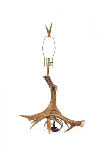 Rustic Faux Deer Antler and Brown Suede Table Lamp