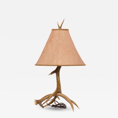 Rustic Faux Deer Antler and Brown Suede Table Lamp