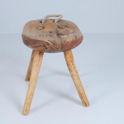 Rustic Folk Art Peasant Stool in Pine and String Finland 1800s