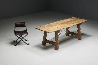 Rustic Folk Art Trestle Table Spain 19th Century