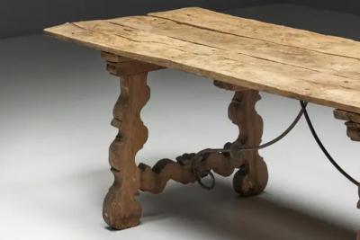 Rustic Folk Art Trestle Table Spain 19th Century
