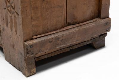 Rustic Folk Art Wood Chest with Carved Motifs 19th Century