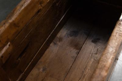 Rustic Folk Art Wood Chest with Carved Motifs 19th Century