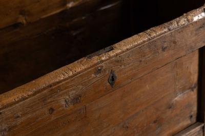 Rustic Folk Art Wood Chest with Carved Motifs 19th Century