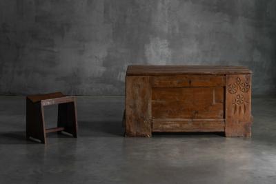 Rustic Folk Art Wood Chest with Carved Motifs 19th Century