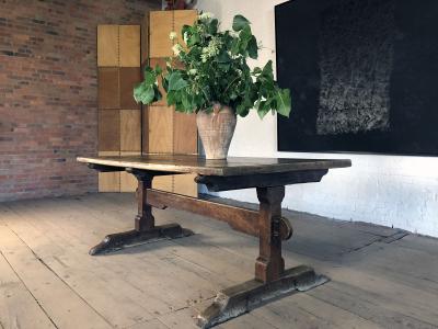 Rustic French 17th Century Oak and Chestnut Trestle Dining Table