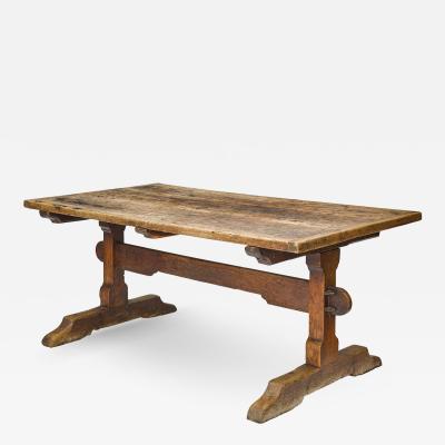 Rustic French 17th Century Oak and Chestnut Trestle Dining Table