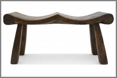 Rustic Hand Carved Wood Bench