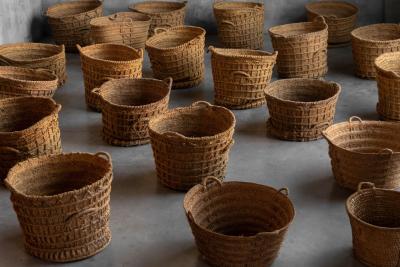 Rustic Handwoven Oversized Baskets Early 20th Century