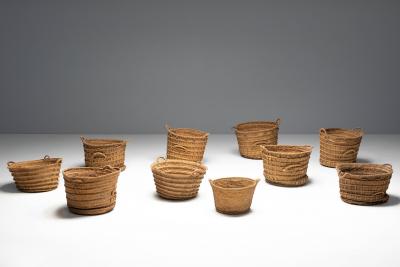 Rustic Handwoven Oversized Baskets Early 20th Century