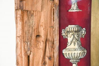 Rustic Italian Wall Mirror with Reverse Painted Classical Vases and Urns