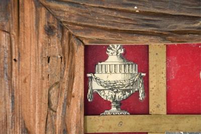Rustic Italian Wall Mirror with Reverse Painted Classical Vases and Urns