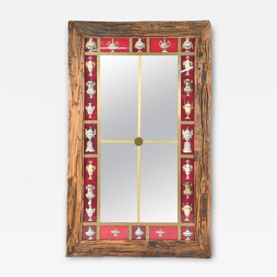 Rustic Italian Wall Mirror with Reverse Painted Classical Vases and Urns