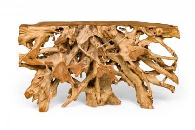 Rustic Live Edge Tree Root ConsoleTable