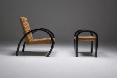 Rustic Modern Armchairs with Ottoman