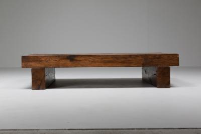 Rustic Modern Rectangular Coffee Table in Solid Oak 1960s