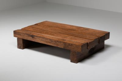 Rustic Modern Rectangular Coffee Table in Solid Oak 1960s