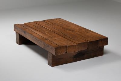 Rustic Modern Rectangular Coffee Table in Solid Oak 1960s