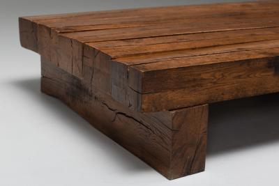 Rustic Modern Rectangular Coffee Table in Solid Oak 1960s