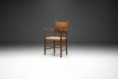 Rustic Oak and Rush Armchair Europe 1930s