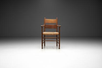 Rustic Oak and Rush Armchair Europe 1930s
