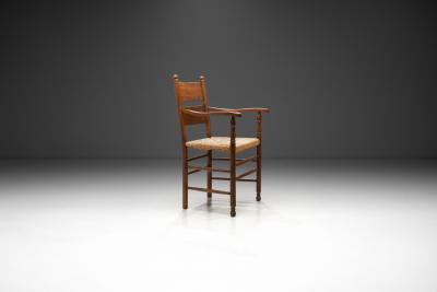 Rustic Oak and Rush Armchair Europe 1930s