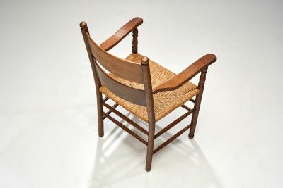 Rustic Oak and Rush Armchair Europe 1930s