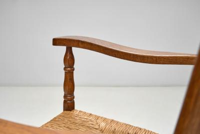 Rustic Oak and Rush Armchair Europe 1930s