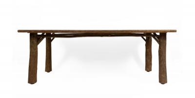 Rustic Old Hickory Dining Table with Bark Legs