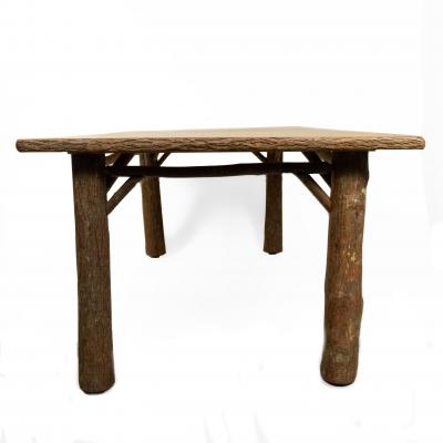 Rustic Old Hickory Dining Table with Bark Legs