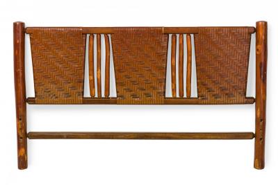 Rustic Old Hickory Log and Woven Rattan Full Bed Frame