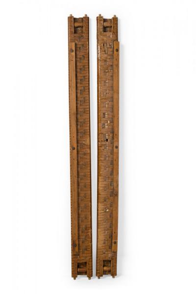 Rustic Old Hickory Log and Woven Rattan Full Bed Frame