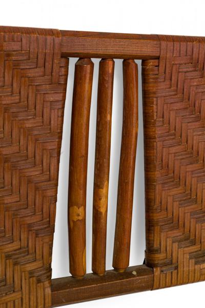 Rustic Old Hickory Log and Woven Rattan Full Bed Frame