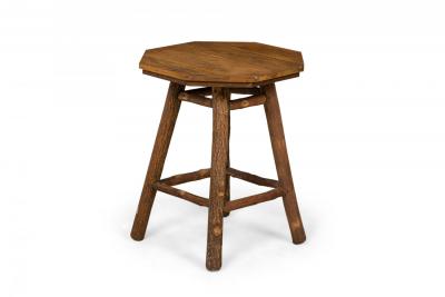 Rustic Old Hickory Octagonal Top Wood and Log End Side Table