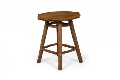 Rustic Old Hickory Octagonal Top Wood and Log End Side Table