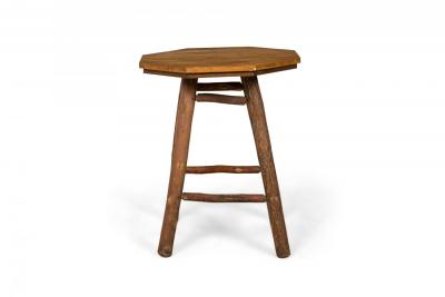 Rustic Old Hickory Octagonal Top Wood and Log End Side Table