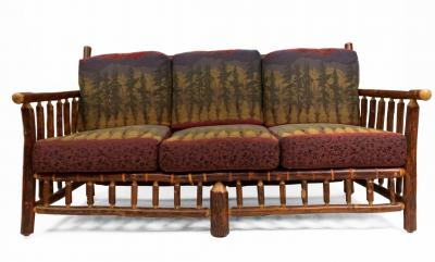 Rustic Old Hickory Sofa with Forest Print