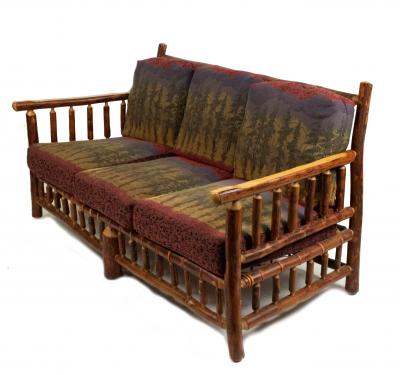 Rustic Old Hickory Sofa with Forest Print