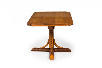 Rustic Old Hickory Wooden Pedestal Base Rectangular Coffee Table