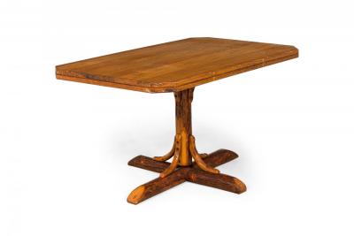 Rustic Old Hickory Wooden Pedestal Base Rectangular Coffee Table