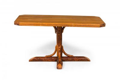 Rustic Old Hickory Wooden Pedestal Base Rectangular Coffee Table