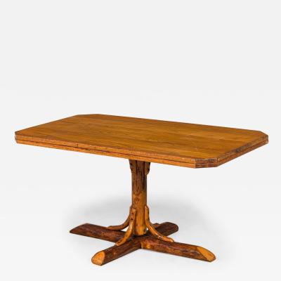 Rustic Old Hickory Wooden Pedestal Base Rectangular Coffee Table