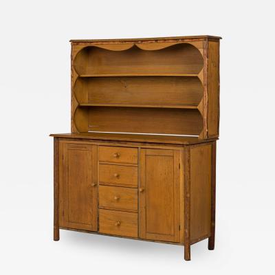 Rustic Old Hickory Wooden Two Part Kitchen Hutch