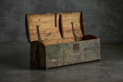 Rustic Painted Pine Storage Chest France Early 20th Century